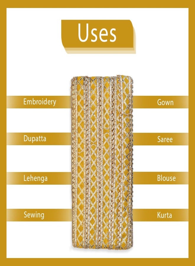 EmbroideryMaterial Laces and Borders Material Golden Gota Patti Lace for Saree Border, Dresses, Dupatta, Blouse, Kurta, Embroidery & Sewing (Yellow & Gold, 8 Meters, 2.5 CM Wide) - Image 5